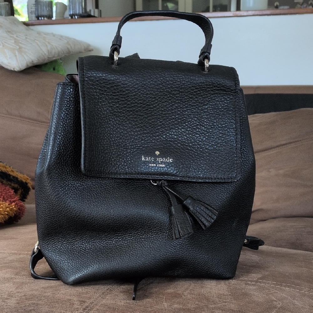 Kate Spade Black Pebbled Leather Backpack